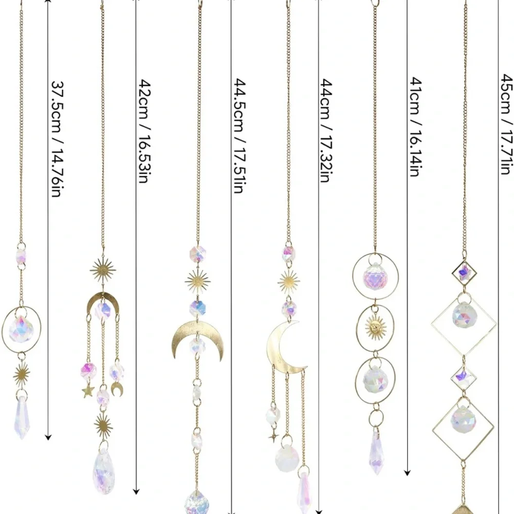 Boho Crystal Suncatcher Moon Chain Pendant Prisms for Window Party Garden Decor - Picture 5 of 6